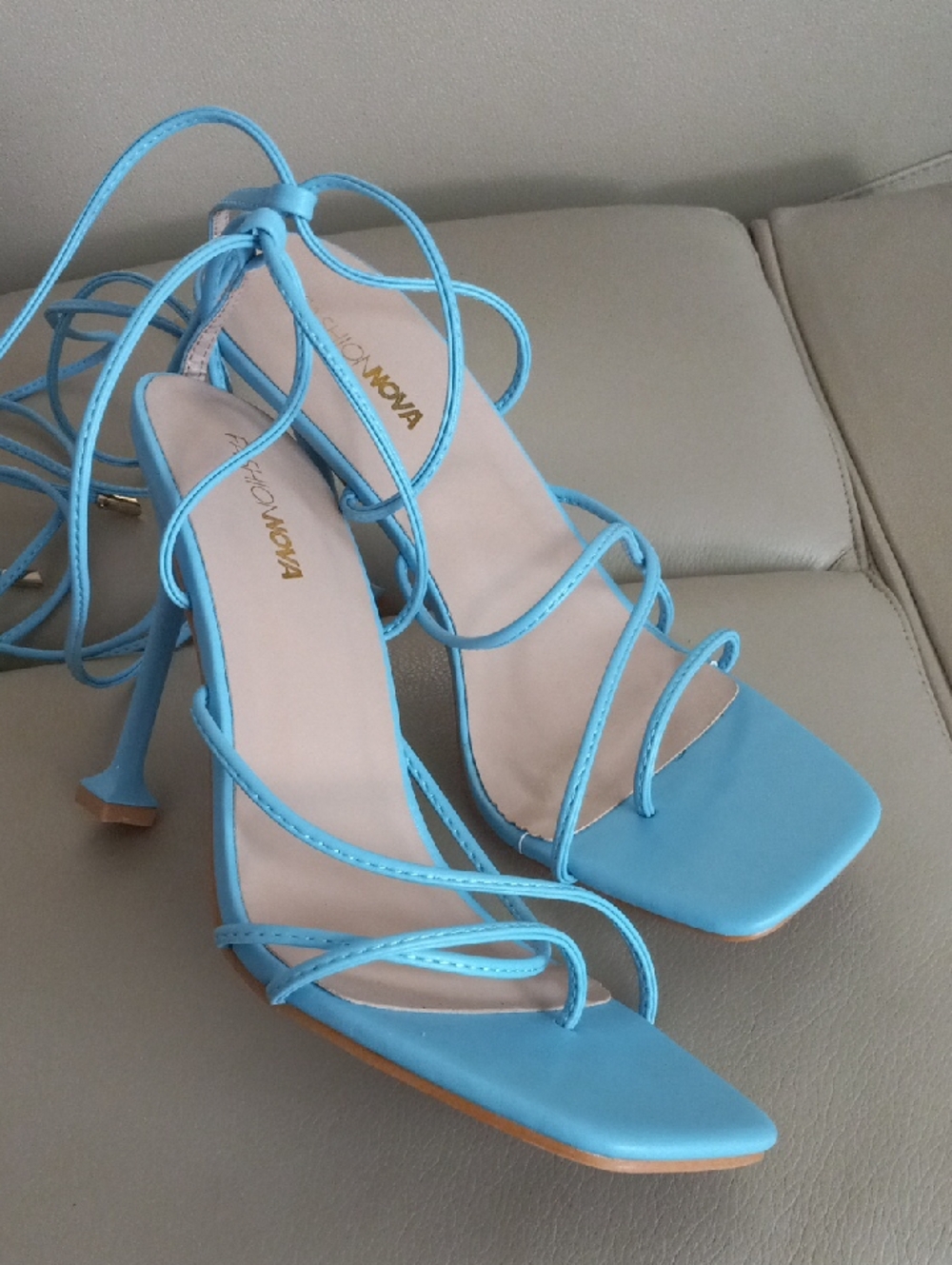Fashion Nova Sky Blue Lace-Up Strappy Heels Size 8.5